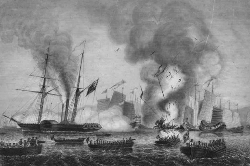 Пароход Достопочтенной Ост-Индской компании «Немезида» и лодки «Сера», «Каллиопа», «Ларн» и «Старлинг» уничтожают китайские военные джонки в заливе Ансона во время Первой опиумной войны.