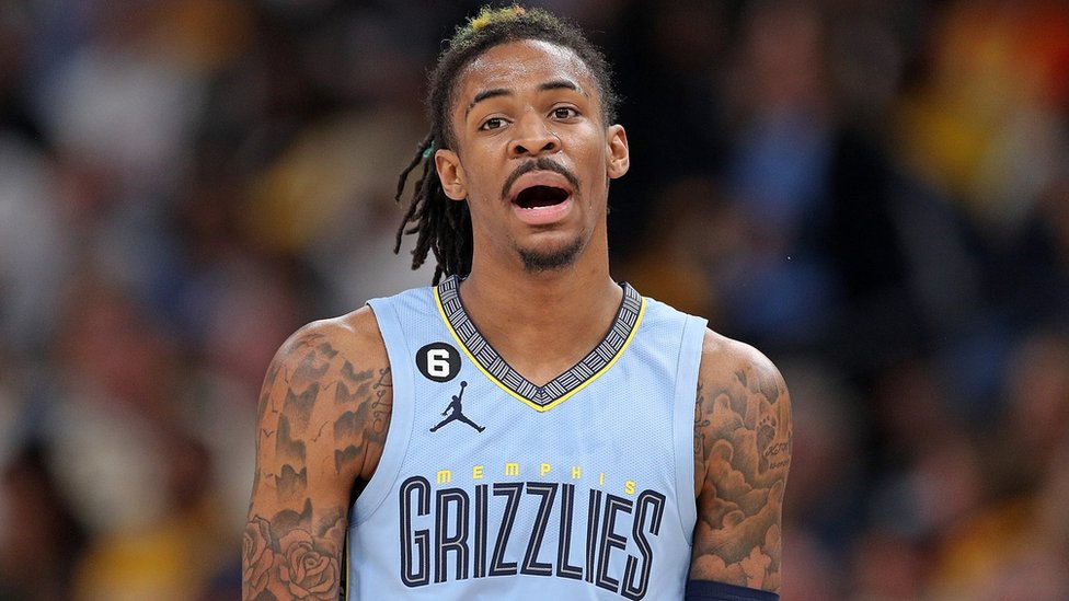 Memphis Grizzlies guard Ja Morant reacts during a game against the Los Angeles Lakers