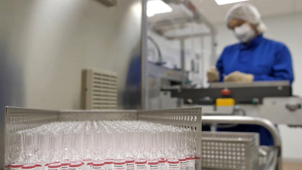 Assembly line at a vaccine factory in Russia