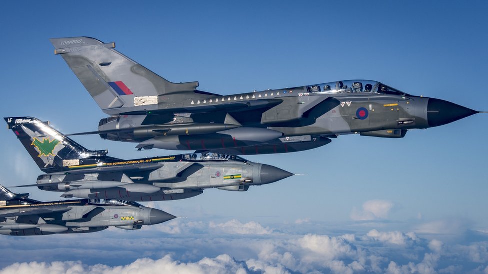 三架英國皇家空軍狂風式戰鬥機在北海上空飛行（23/1/2019）