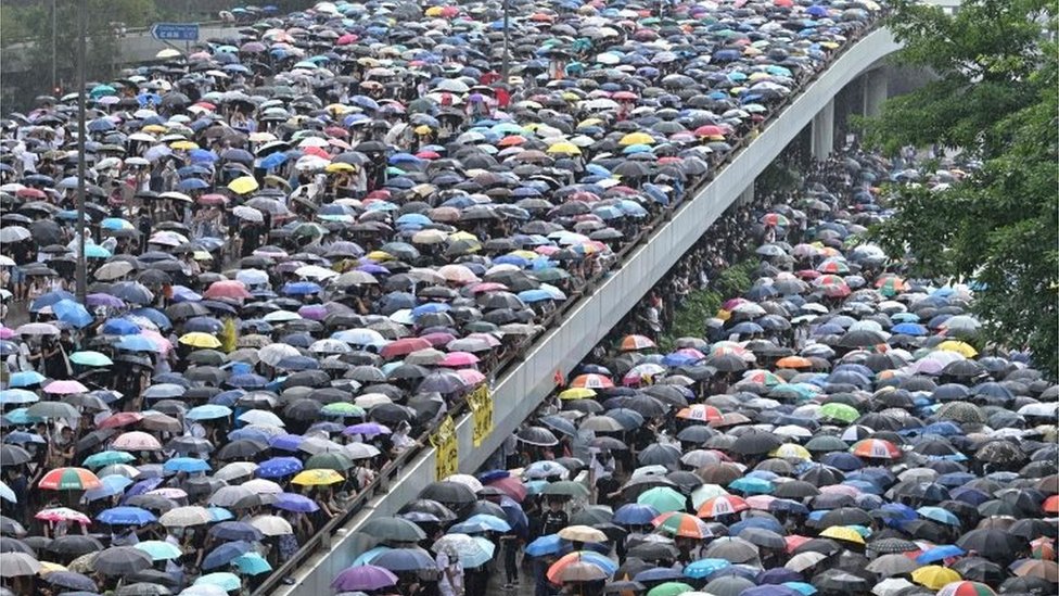 Protesters march during a rally against a controversial extradition law proposal in Hong Kong on June 12th 2019