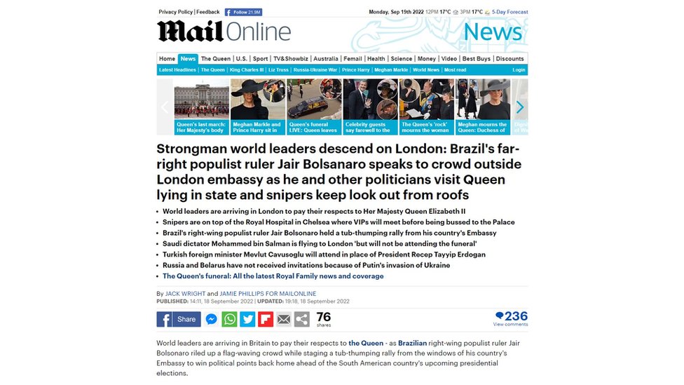 Manchete do jornal Daily Mail