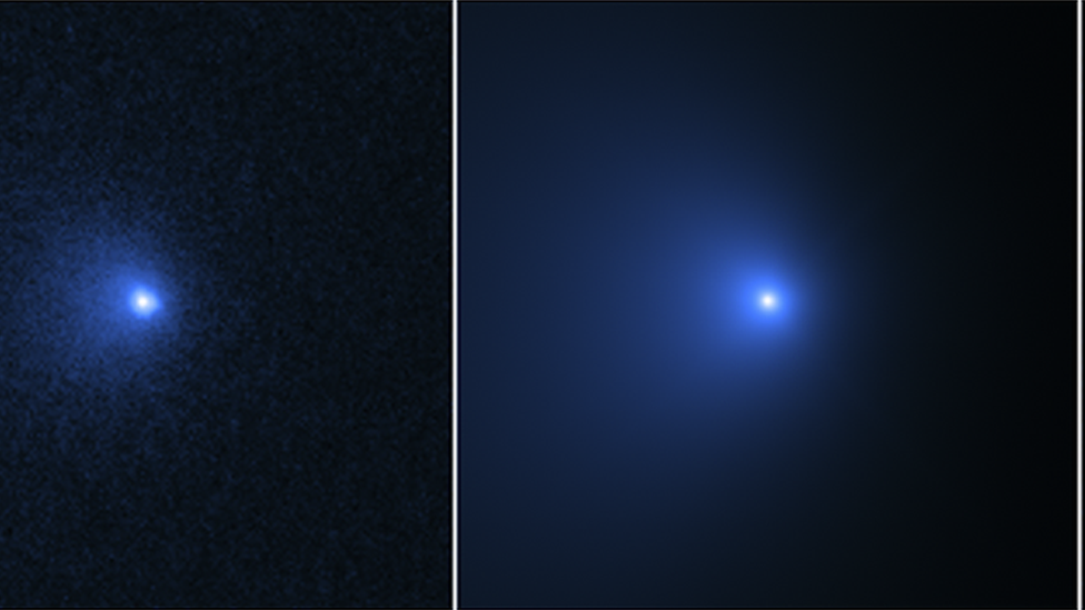 Tres imágenes de partes del cometa Berardinelli-Bernstein