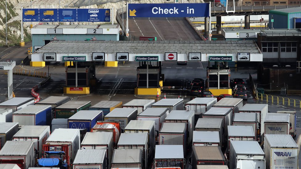 Trucks queuing at Dover