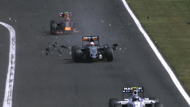Nico Hulkenberg crashes into a barrier