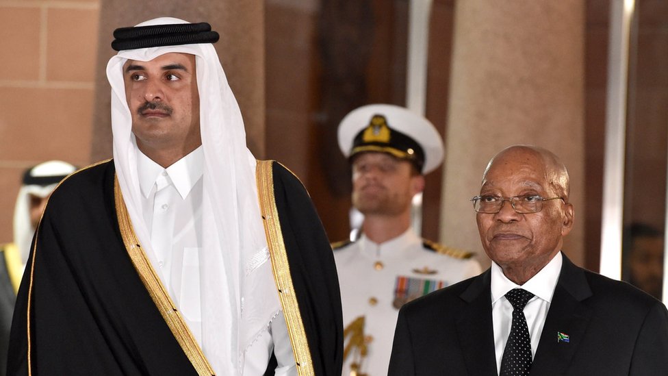 El emir Tamim bin Hamad Al Thani y el presidente de Sudáfrica, Jacob Zuma. Sheikh Tamim bin Hamad Al Thani