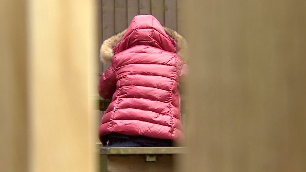 Задний снимок «Робин» в розовом пальто