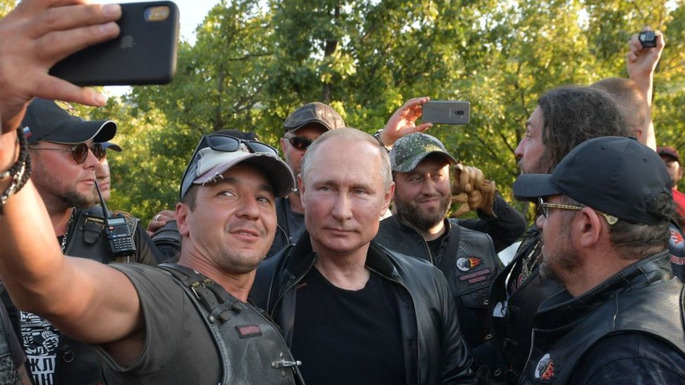 Putin with a motorcycle gang in Crimea, 2019