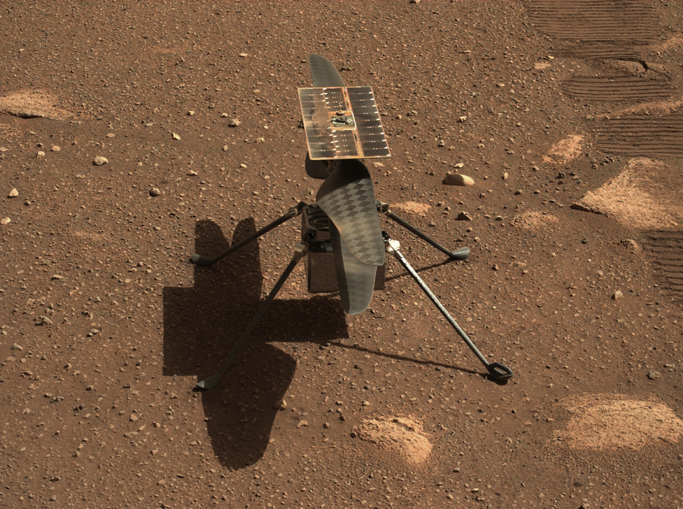 O helicóptero Ingenuity Mars da Nasa é visto aqui em um close-up tirado por Mastcam-Z, em 5 de abril de 2021