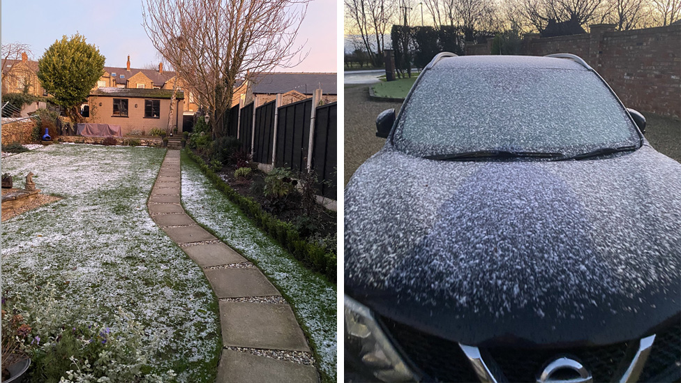 Snow in Richmond in North Yorkshire and Skidby in the East Riding of Yorkshire.