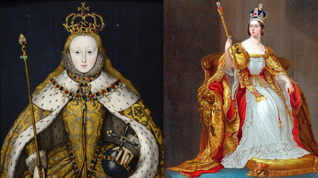 Reina Isabel I (izq.) y reina Victoria (der.).