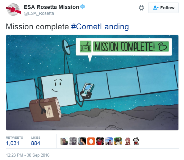 Твиттер @ESA_Rosetta сообщает, что миссия завершена