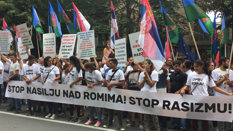 Romi protestuju u Beogradu na Međunarodni dan sećanja na genocid, 02. avgust 2018.