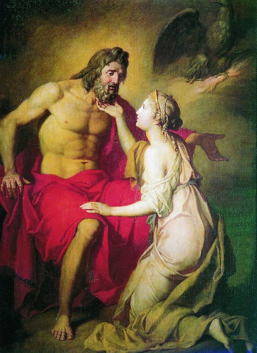 Tétis e Zeus, retratados pelo artista ucraniano Anton Losenko (1737-1773)