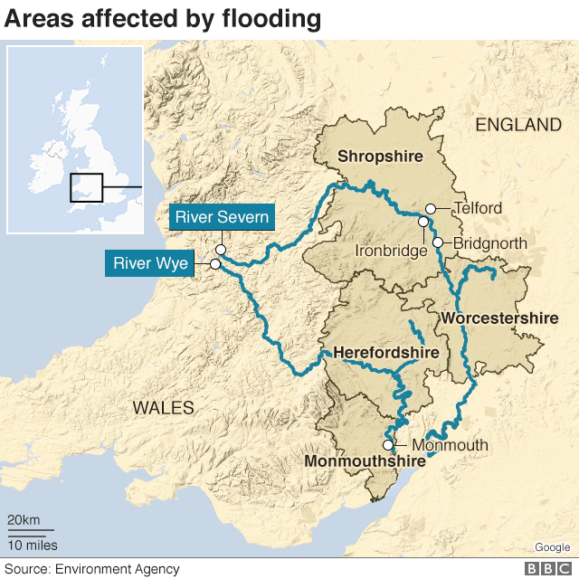 Карта наводнения 19 февраля 2020 года