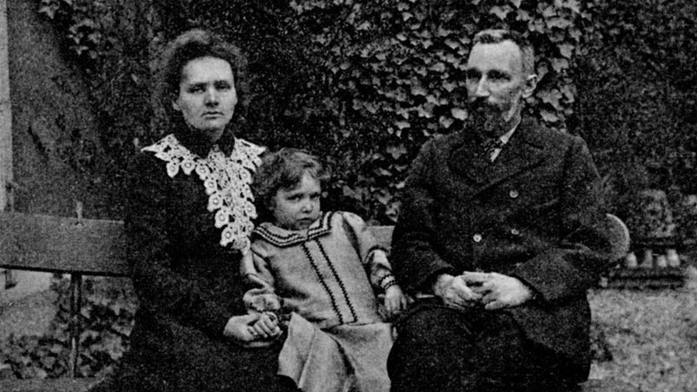 The Curie Family; Marie, Pierre and daughter Irene,