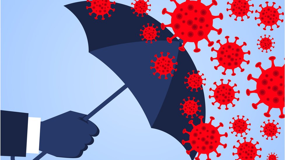 ilustração: guarda-chuva protegendo contra vírus