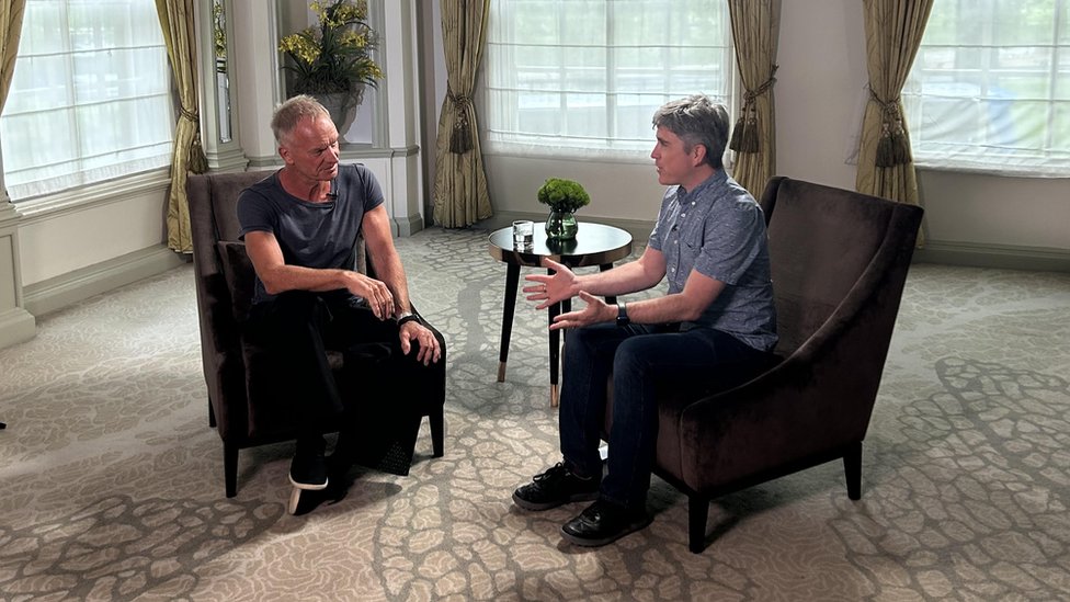 Sting speaking with the BBC's Mark Savage