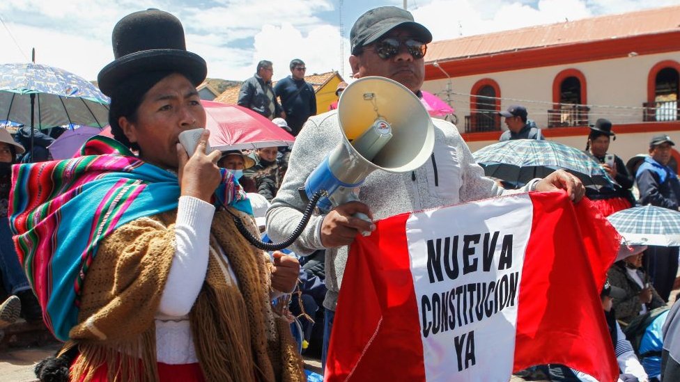 Manifestantes pro Pedro Castillo en Puno, Perú. 16 de diciembre 2022