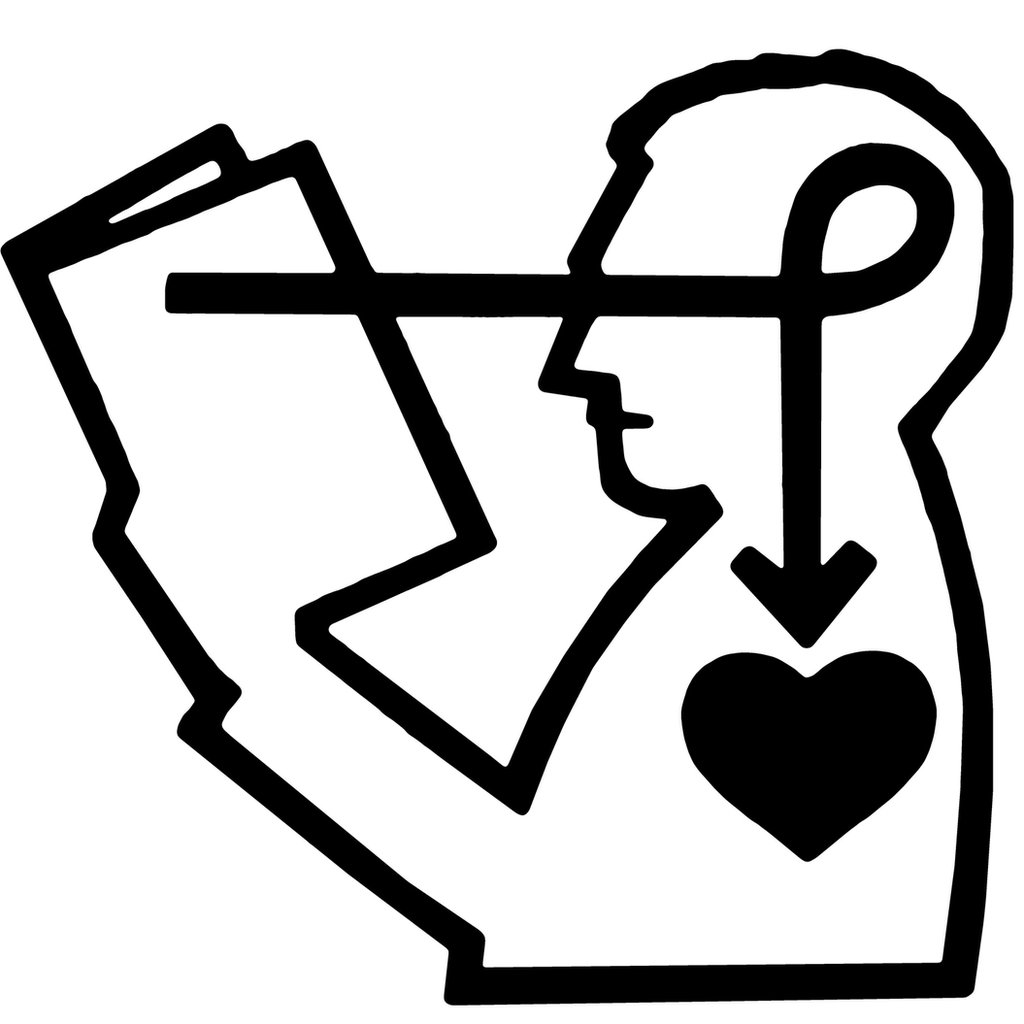 Dibujo de hombre con libro y flecha que va al cerebro y al corazon