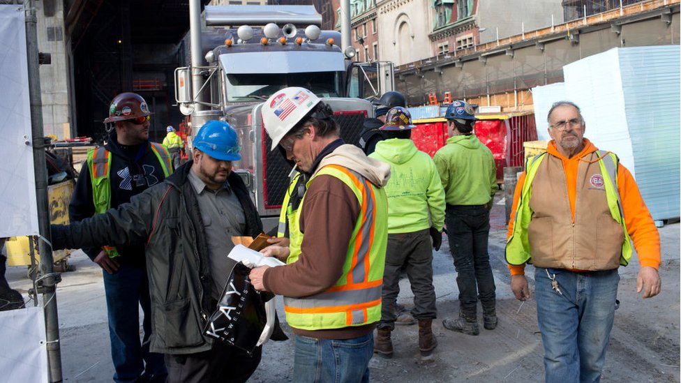 Trabajadores de construcción en Manhattan, Nueva York.
