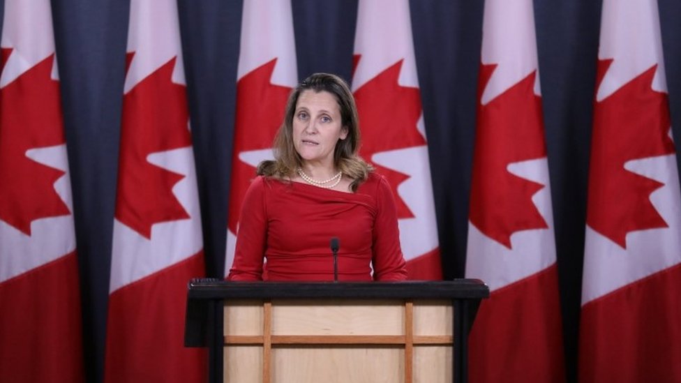 La ministra de Exteriores de Canadá, Chrystia Freeland
