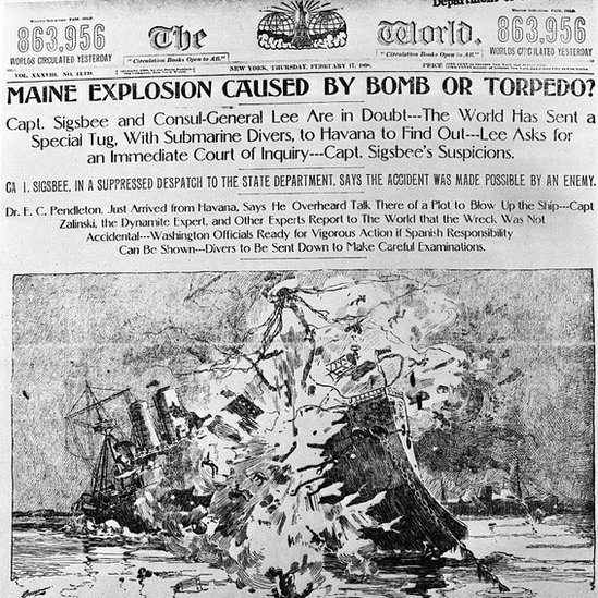 Portada de The World informa sobre la explosión del buque Maine frente a La Habana