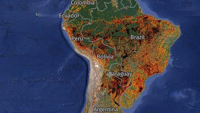 Incendios captados en América del Sur por Global Forest Watch.