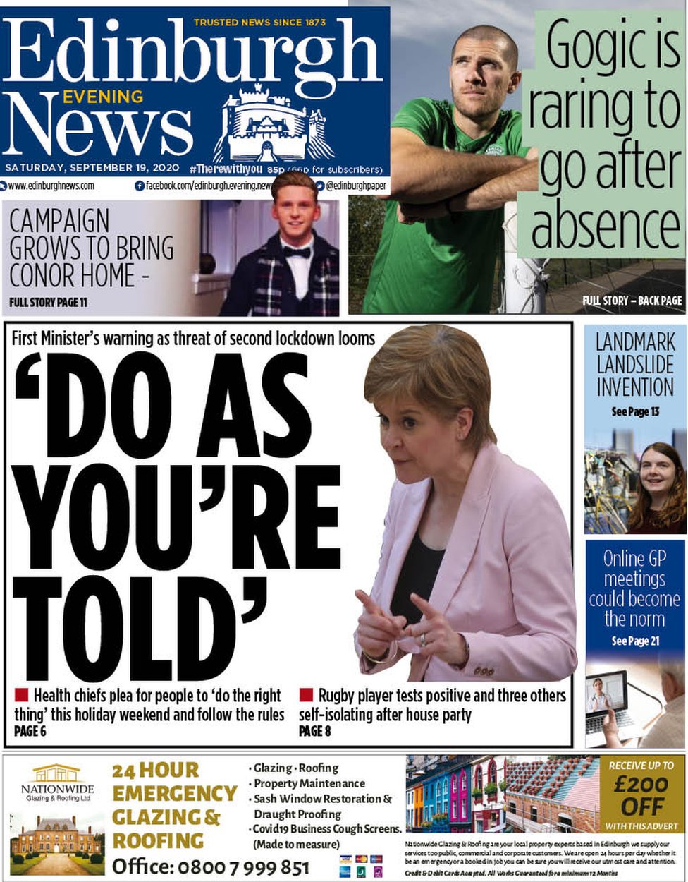 Scotland's papers New lockdown 'looms' amid second wave warning BBC News