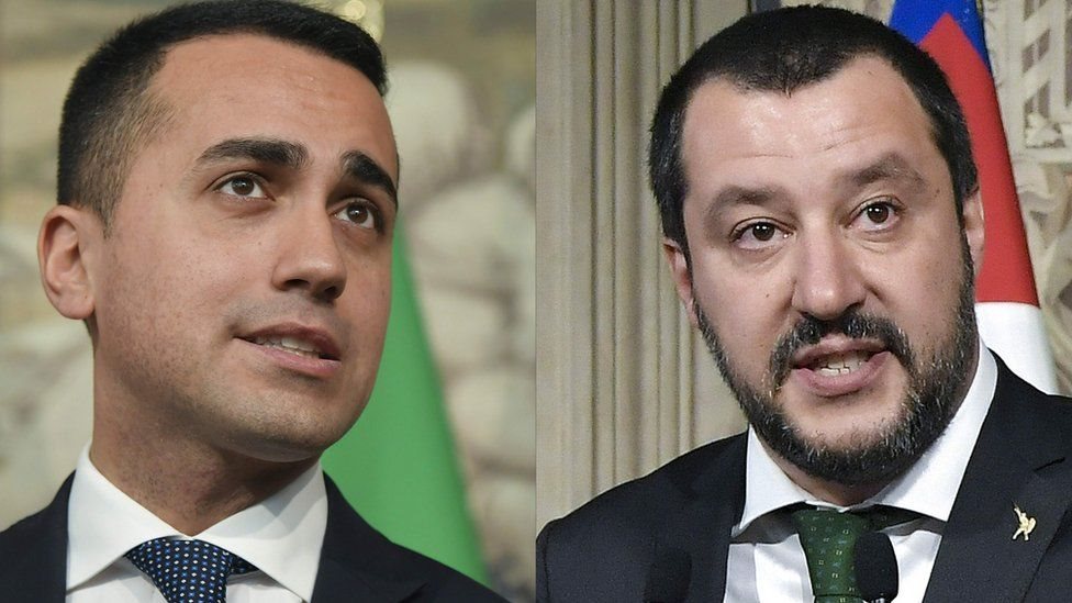 Los líderes del M5S, Luigi di Maio, y de la Liga Norte, Matteo Salvini