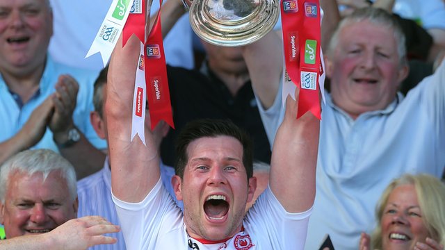 Tyrone captain Sean Cavanagh lifts the Ulster Senior title at Clones