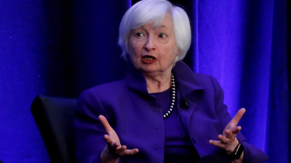 Former Federal Reserve Chair Janet Yellen speaks during a panel discussion in Atlanta, Georgia