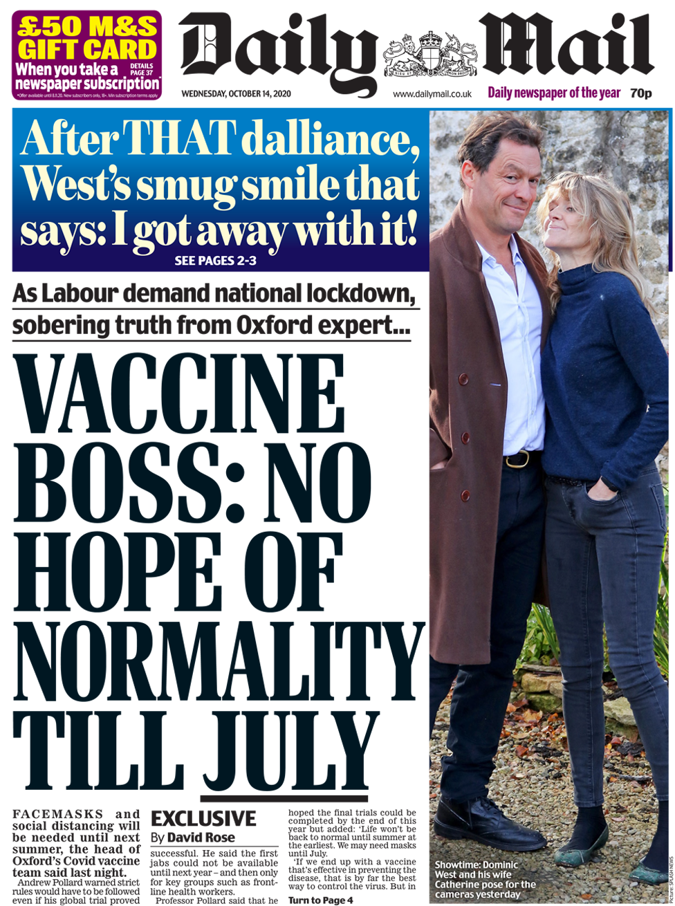 Daily Mail front page 14/10/20