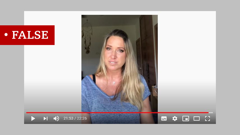 Screenshot of the video with Carrie Madej, who is talking into a camera about vaccines. We labelled the video 