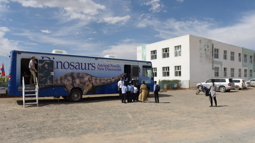The mobile museum of dinosaurs in the town of Bulgan