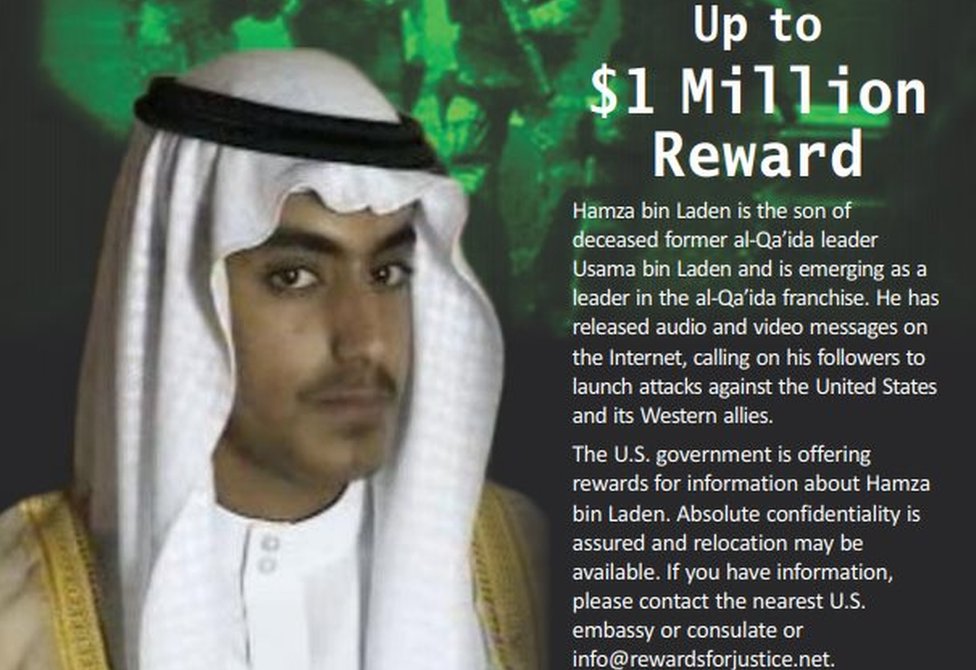 El anuncio de recompensa del Departamento de Estado de EE.UU. por información que conduzca a Hamza bin Laden