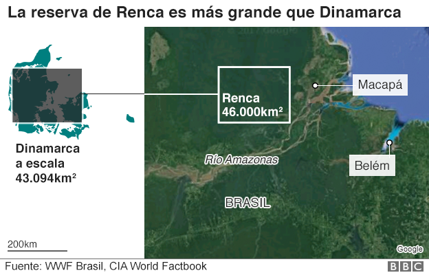 Brasil Renca mapa y gráfico comparativo con Dinamarca a escala