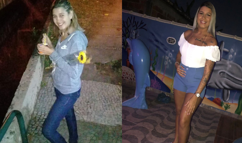 Mariana em 2018 (à esquerda), após ser diagnosticada com tuberculose e perder peso, e em foto recente