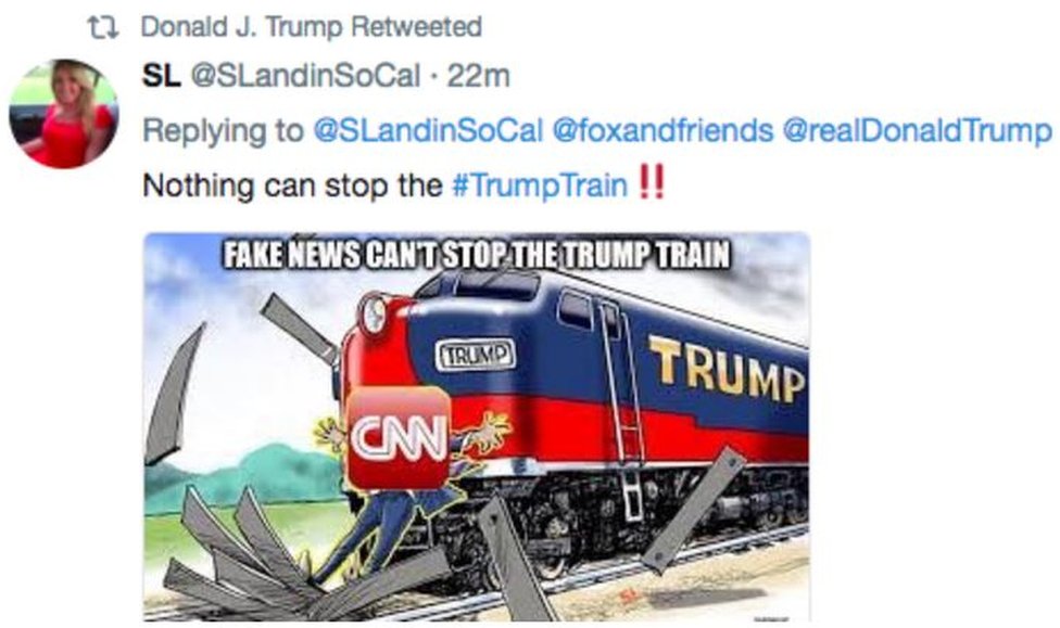 Trump Tweets Cartoon Of Train Hitting Cnn Reporter Bbc News
