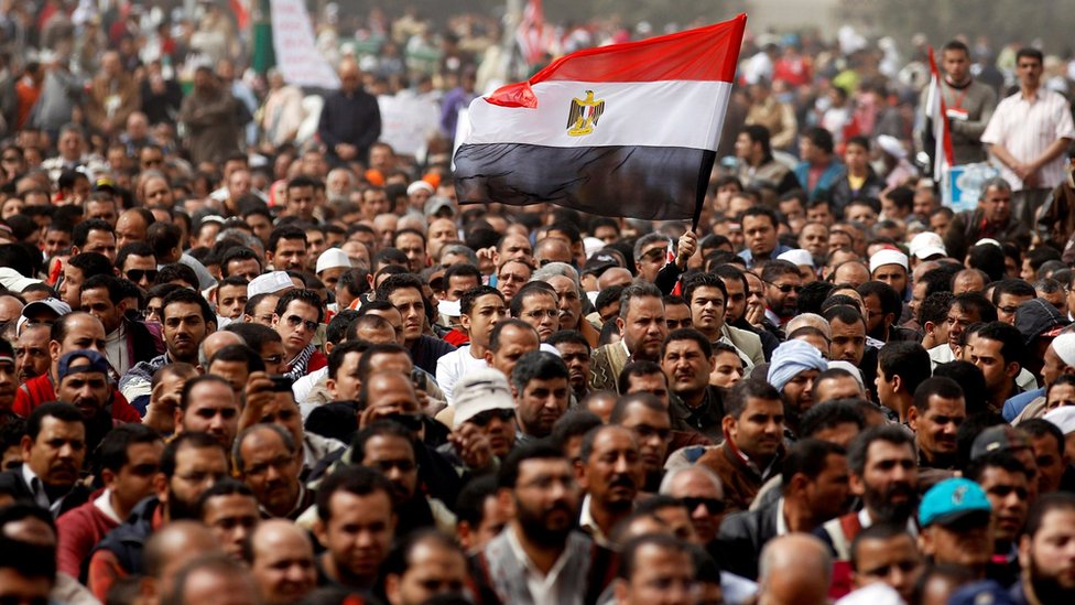 متظاهرون يحملون العلم المصري
