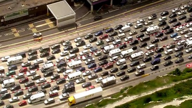 Aerial view of traffic queuing in Kent