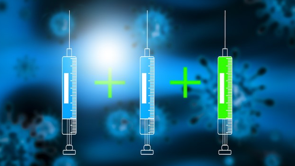 Ilustração de três vacinas