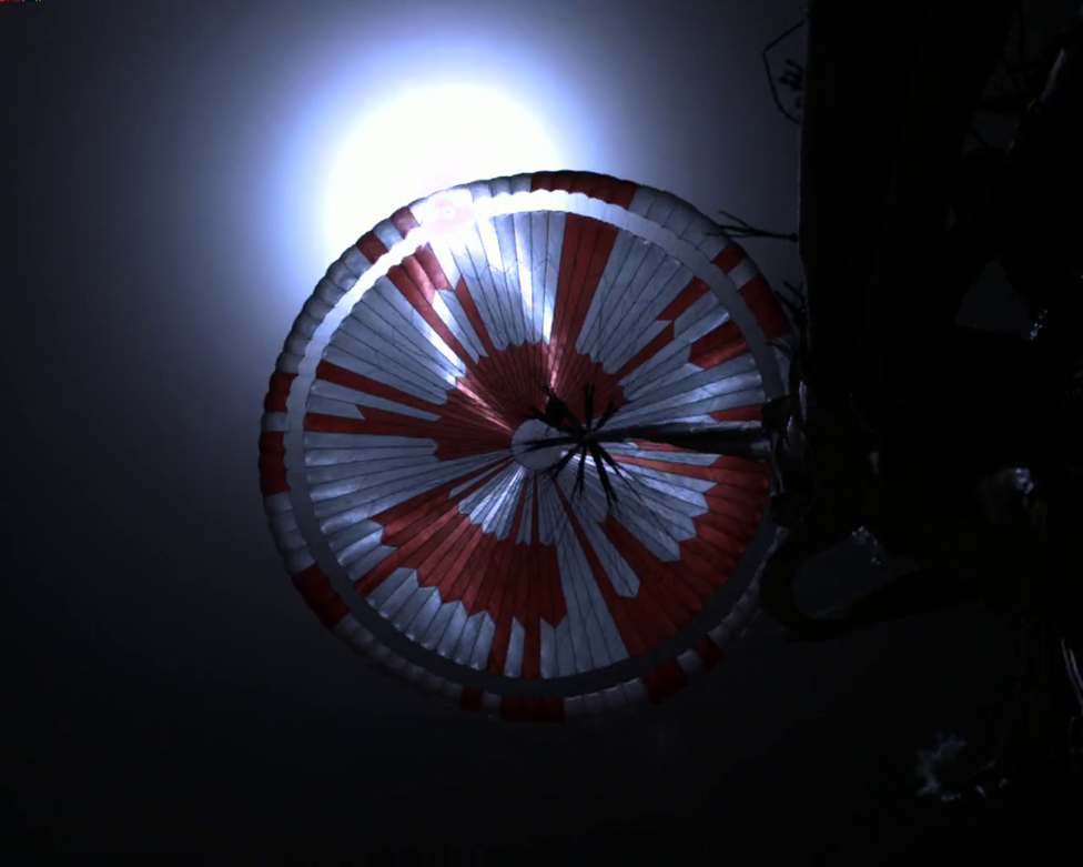 Parachute shot from the spacecraft's backshell during descent