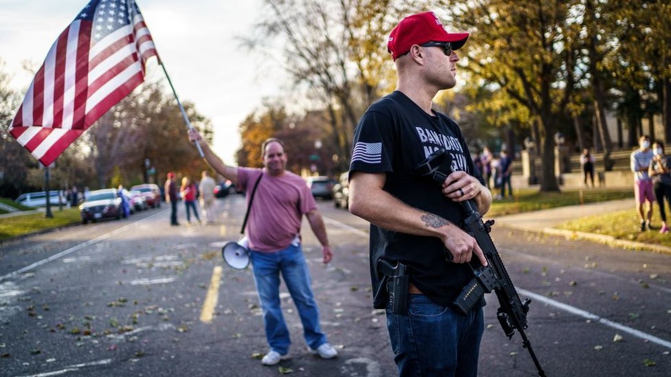 A Trump follower in Minnesota on 7 November