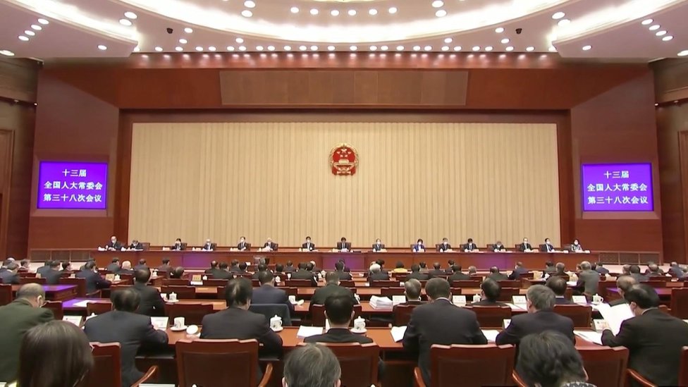 中國全國人大常委會在北京人民大會堂開會（中國中央電視台截屏30/12/2022）