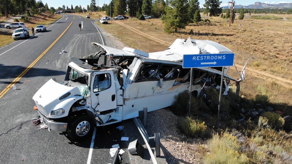 Последствия крушения туристического автобуса в Юте, сентябрь 2019 г.