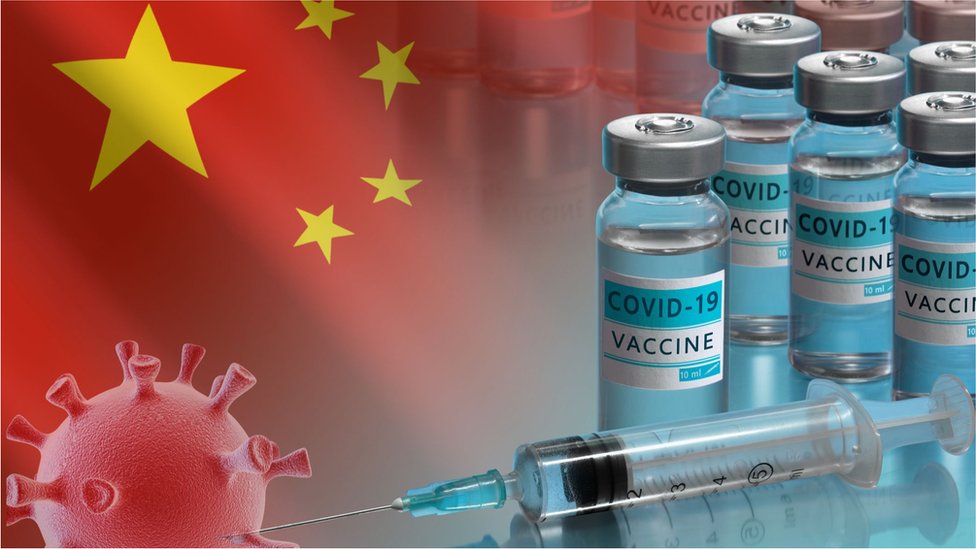 中國國旗和新冠疫苗圖片