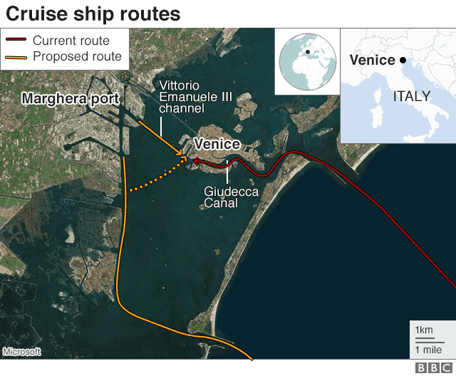 Графика маршрутов круизных лайнеров Венеции