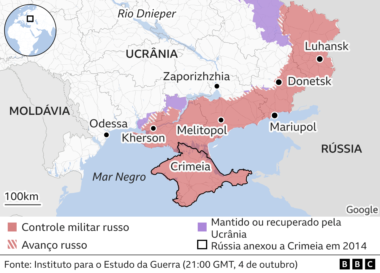 Mapa mostra áreas tomadas e recuperadas na Ucrânia