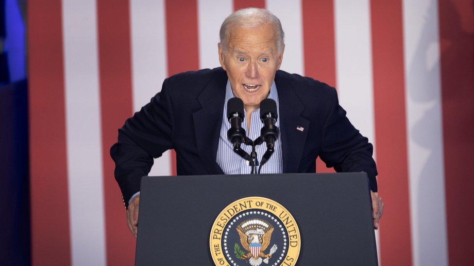 MADISON, WISCONSIN - JULY 05: President Joe Biden speaks to supporters during a campaign rally at Sherman Middle School on July 05, 2024 in Madison, Wisconsin. Following the rally Biden was expected to sit down for a network interview which is expected to air during prime time as the campaign scrambles to do damage control after Biden's poor performance at last week's debate. (Photo by Scott Olson/Getty Images)